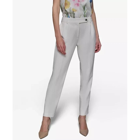 KARL LAGERFELD PARIS Womens Pleated Straight-Leg Dress Pant Trouser Soft White 4 - Picture 1 of 10